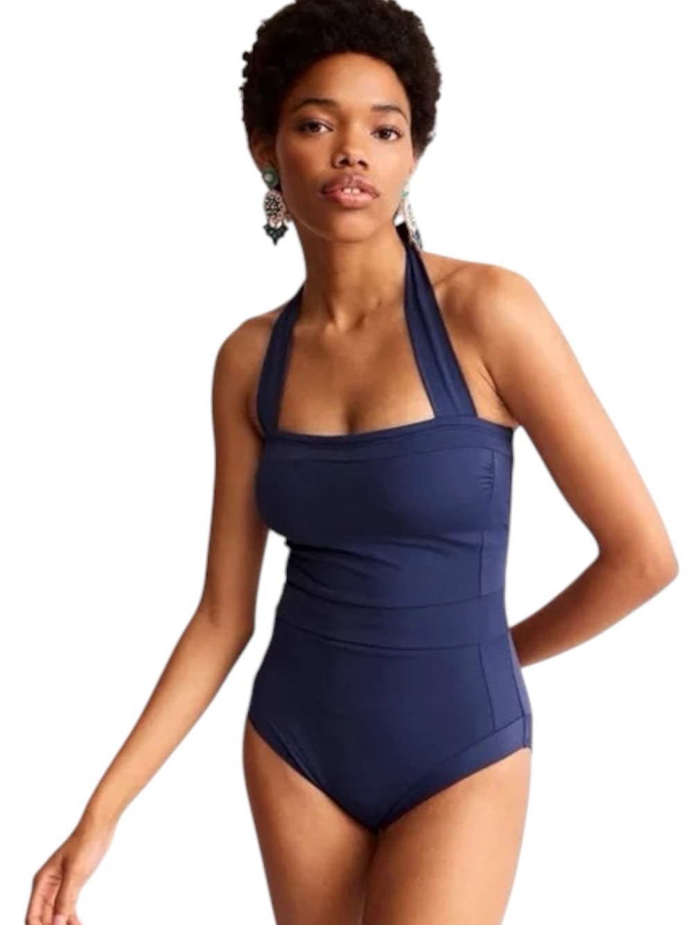 Boden Santorini Swimsuit Size 12 Navy Halter Neck Tummy Control S0157